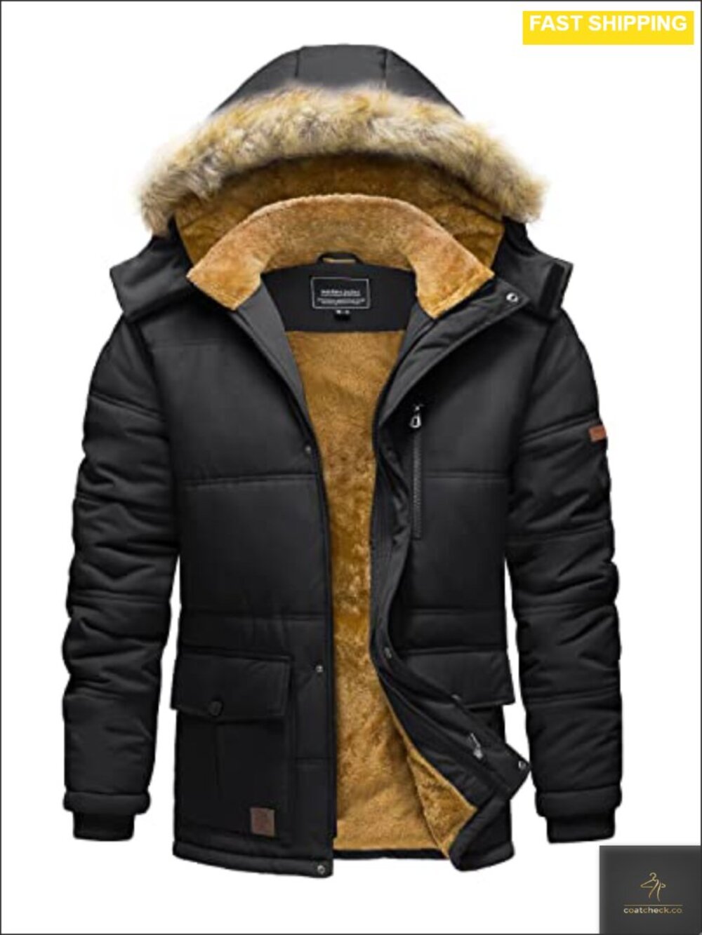 Men's Fleece Lined Winter Parka Hooded Windproof Coat